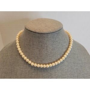 Vintage Faux Pearl Choker Necklace Tightly Strung Single Strand 16" Marked Japan